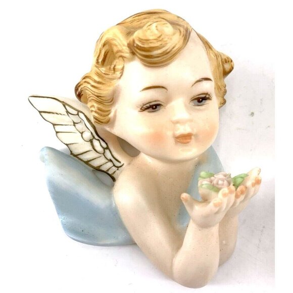 Norcrest Angels Cherub Porcelain Wall Hanging Set 2 Labels Vintage Japan 4.5" - Picture 2 of 13
